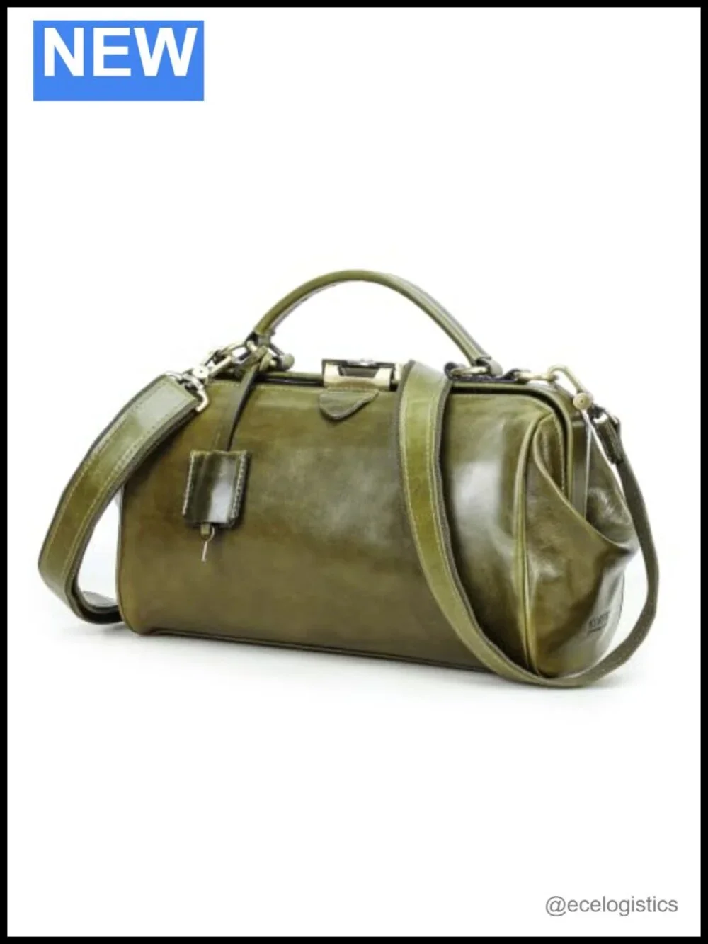 Vintage Full Grain Leather Doctor Bag Top-Handle Handbag with Lock & Key